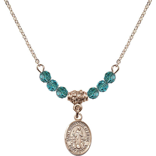 14kt Gold Filled Saint Bernadine of Sienna Birthstone Necklace with Zircon Beads - 9387