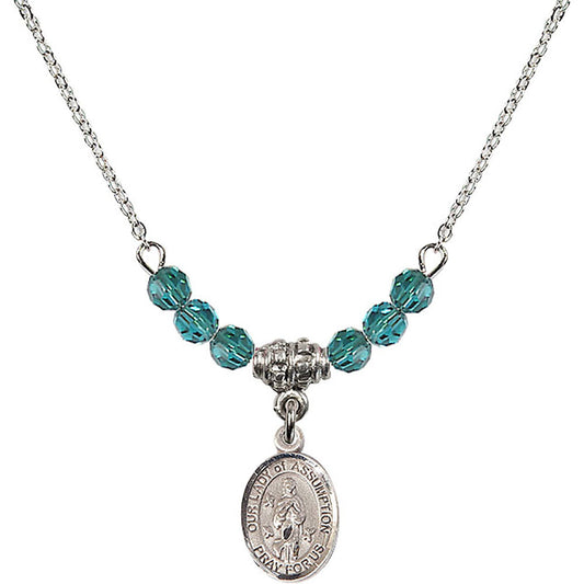 Sterling Silver Our Lady of Assumption Birthstone Necklace with Zircon Beads - 9388