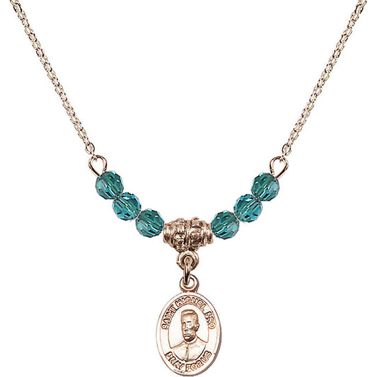 14kt Gold Filled Blessed Miguel Pro Birthstone Necklace with Zircon Beads - 9389