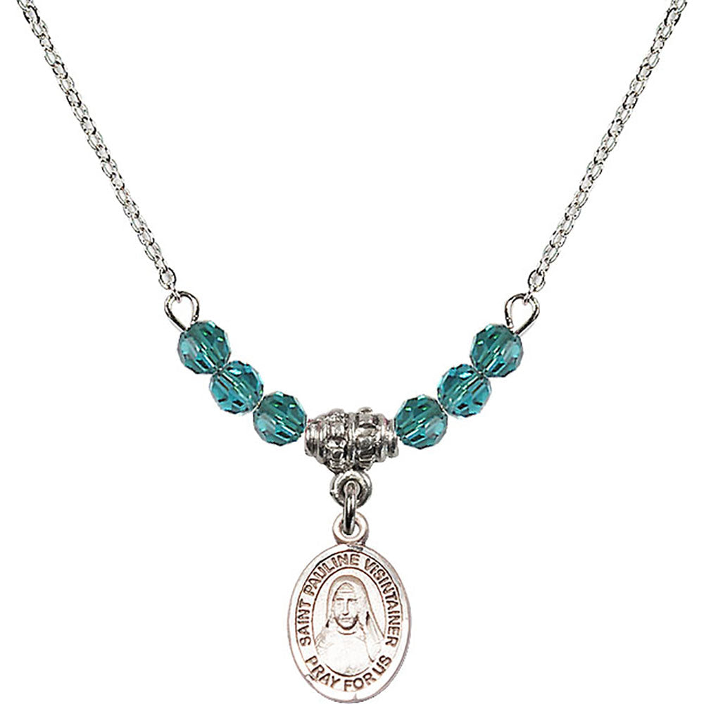 Sterling Silver Saint Pauline Visintainer Birthstone Necklace with Zircon Beads - 9391