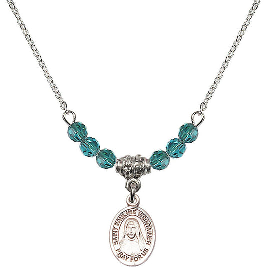 Sterling Silver Saint Pauline Visintainer Birthstone Necklace with Zircon Beads - 9391