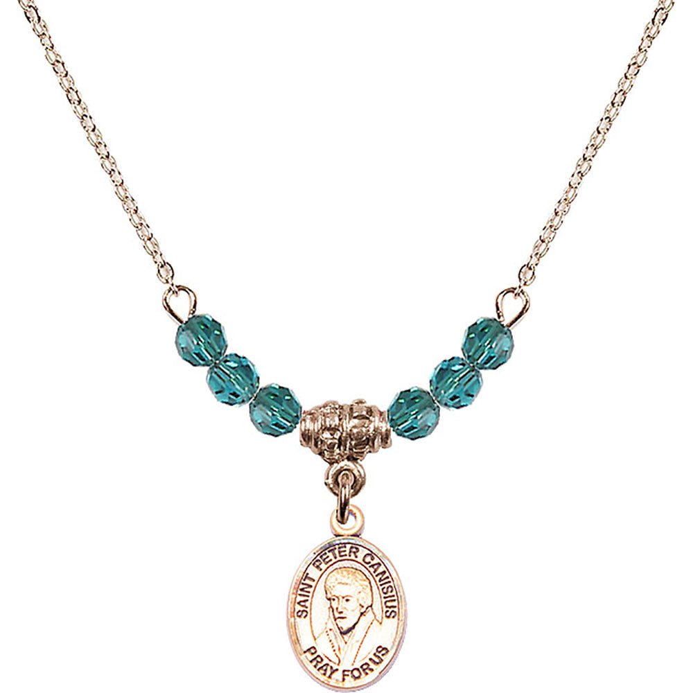 14kt Gold Filled Saint Peter Canisius Birthstone Necklace with Zircon Beads - 9393
