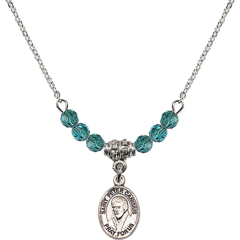 Sterling Silver Saint Peter Canisius Birthstone Necklace with Zircon Beads - 9393