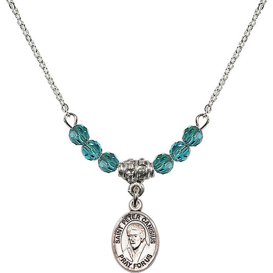 Sterling Silver Saint Peter Canisius Birthstone Necklace with Zircon Beads - 9393