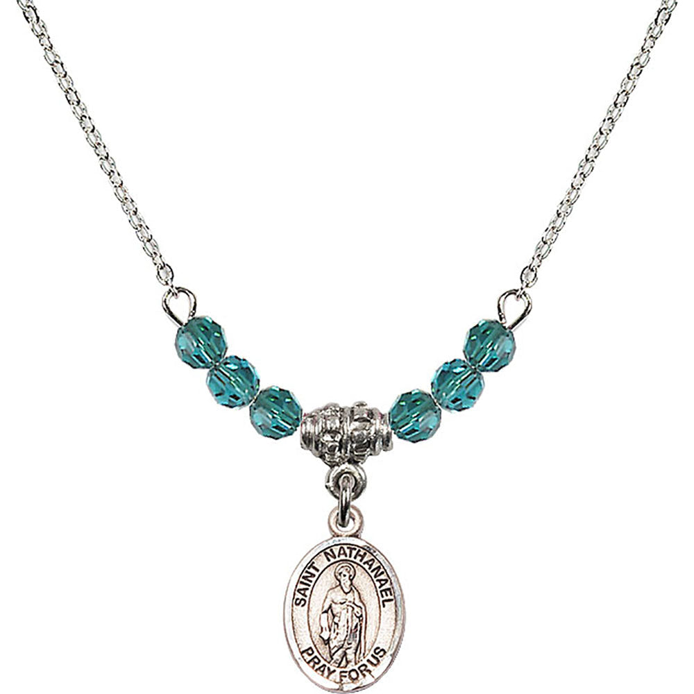 Sterling Silver Saint Nathanael Birthstone Necklace with Zircon Beads - 9398