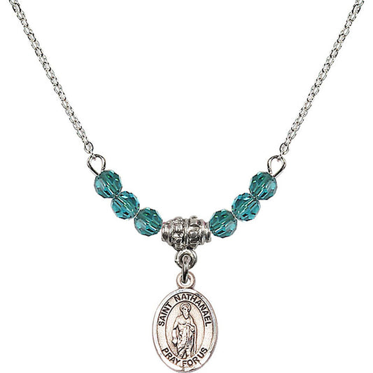 Sterling Silver Saint Nathanael Birthstone Necklace with Zircon Beads - 9398