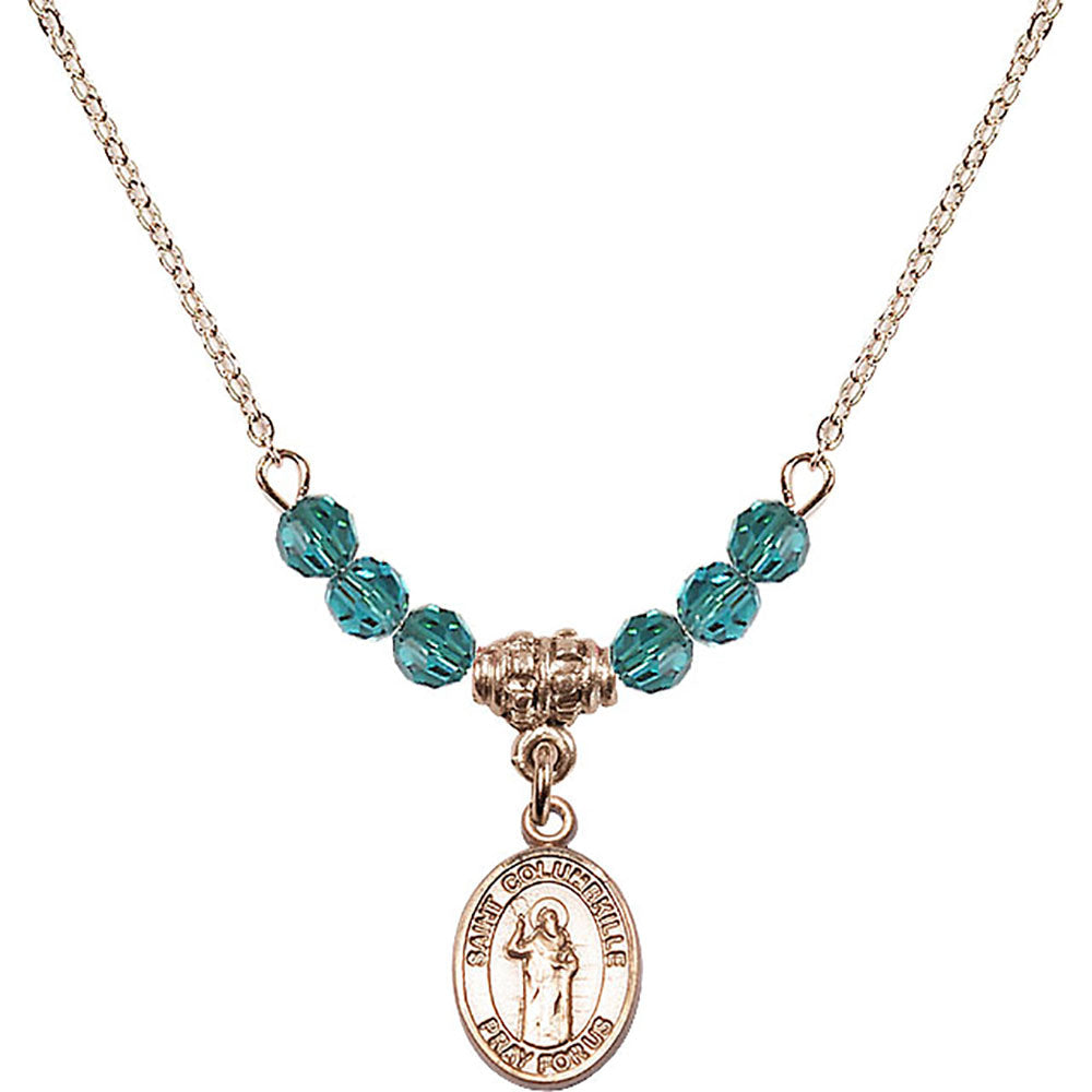 14kt Gold Filled Saint Columbkille Birthstone Necklace with Zircon Beads - 9399