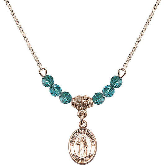 14kt Gold Filled Saint Columbkille Birthstone Necklace with Zircon Beads - 9399