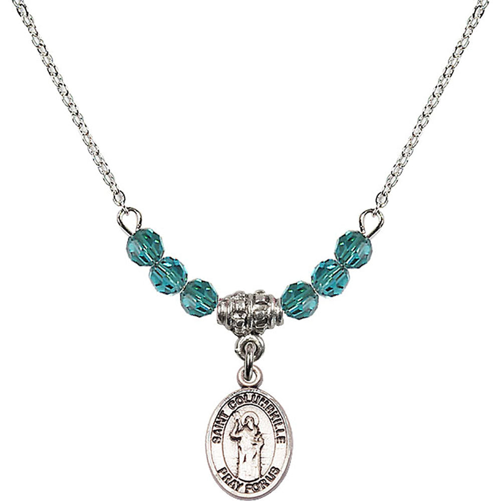Sterling Silver Saint Columbkille Birthstone Necklace with Zircon Beads - 9399