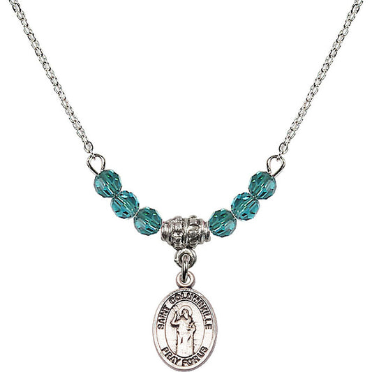 Sterling Silver Saint Columbkille Birthstone Necklace with Zircon Beads - 9399
