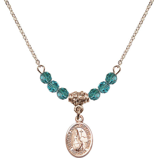 14kt Gold Filled Saint Jeanne Chezard de Matel Birthstone Necklace with Zircon Beads - 9401