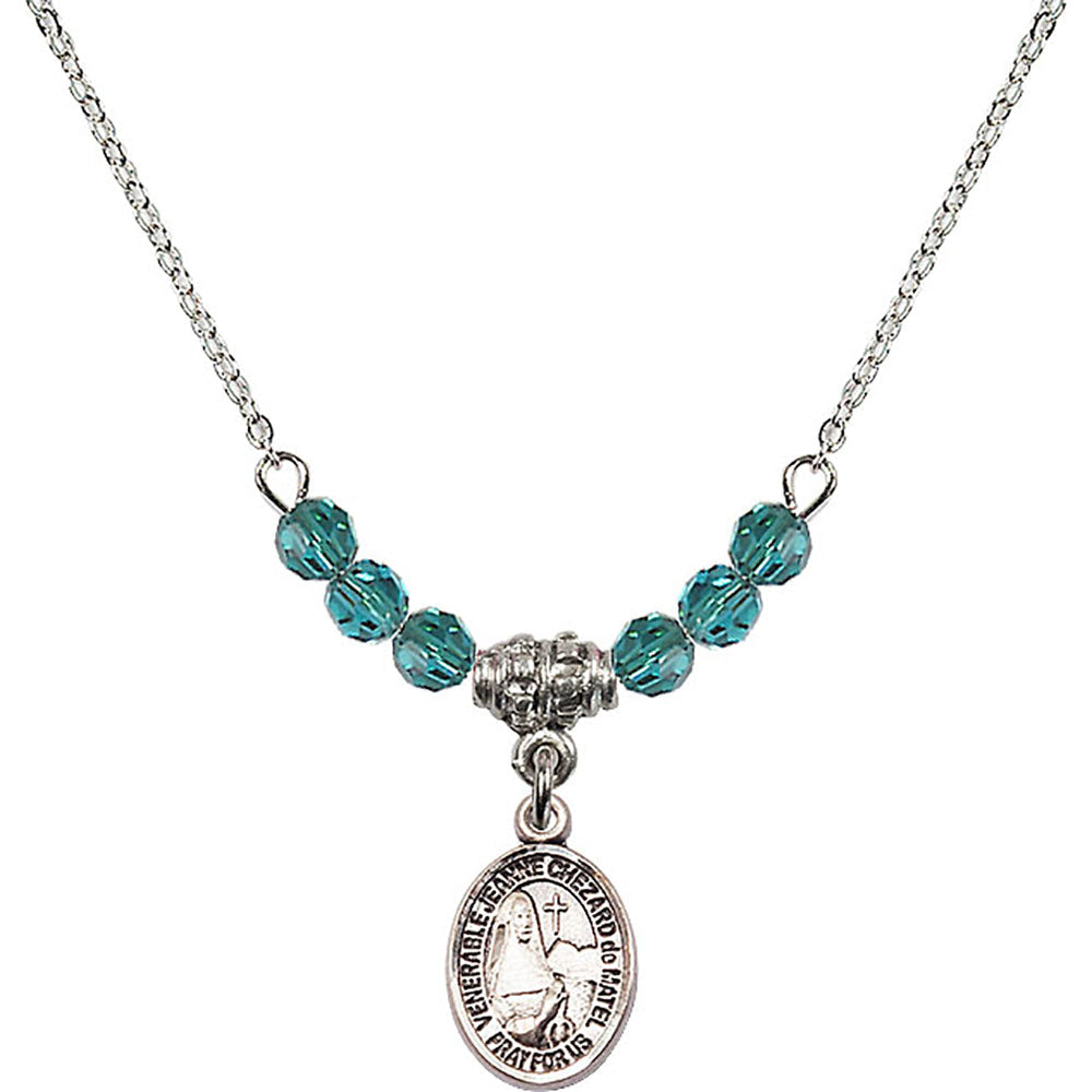 Sterling Silver Saint Jeanne Chezard de Matel Birthstone Necklace with Zircon Beads - 9401