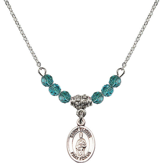 Sterling Silver Saint Eligius Birthstone Necklace with Zircon Beads - 9402