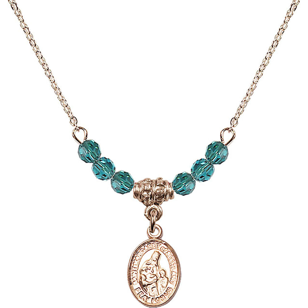 14kt Gold Filled Saint Margaret of Scotland Birthstone Necklace with Zircon Beads - 9407