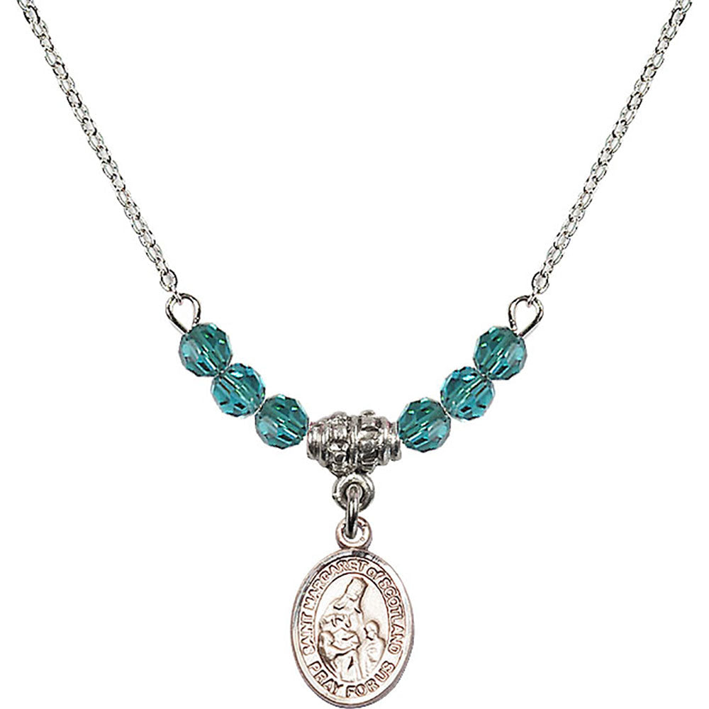 Sterling Silver Saint Margaret of Scotland Birthstone Necklace with Zircon Beads - 9407
