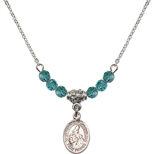 Sterling Silver Saint Margaret of Scotland Birthstone Necklace with Zircon Beads - 9407