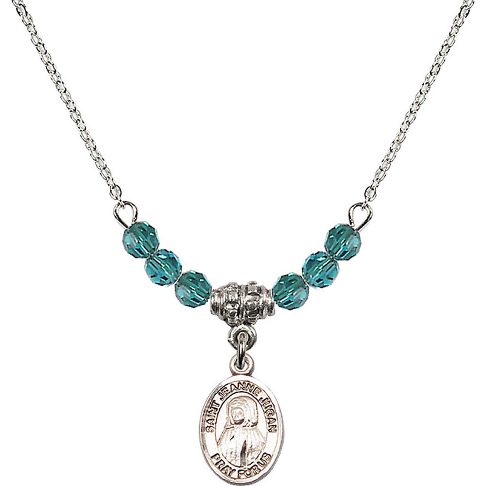 Sterling Silver Saint Jeanne Jugan Birthstone Necklace with Zircon Beads - 9409
