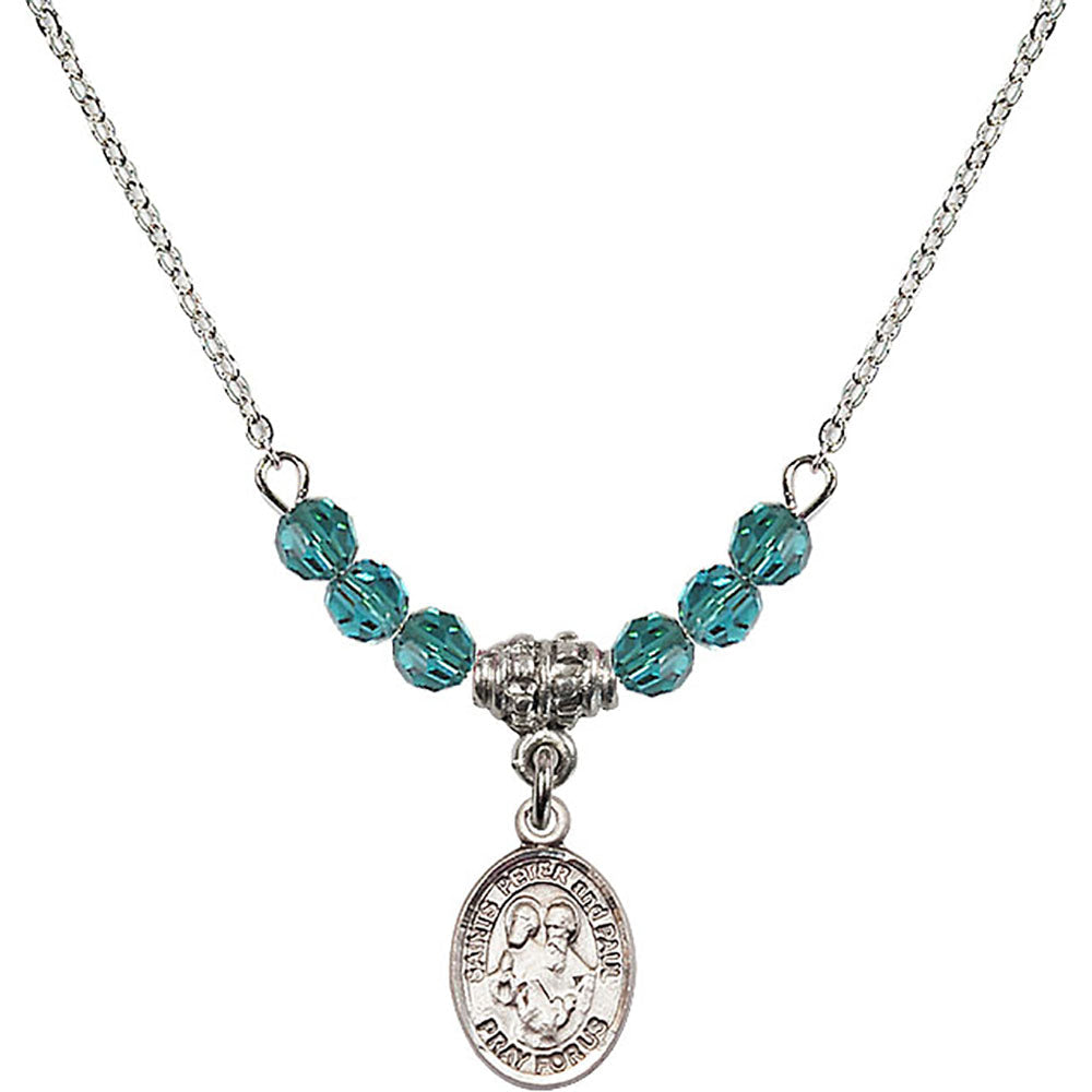 Sterling Silver Saints Peter & Paul Birthstone Necklace with Zircon Beads - 9410
