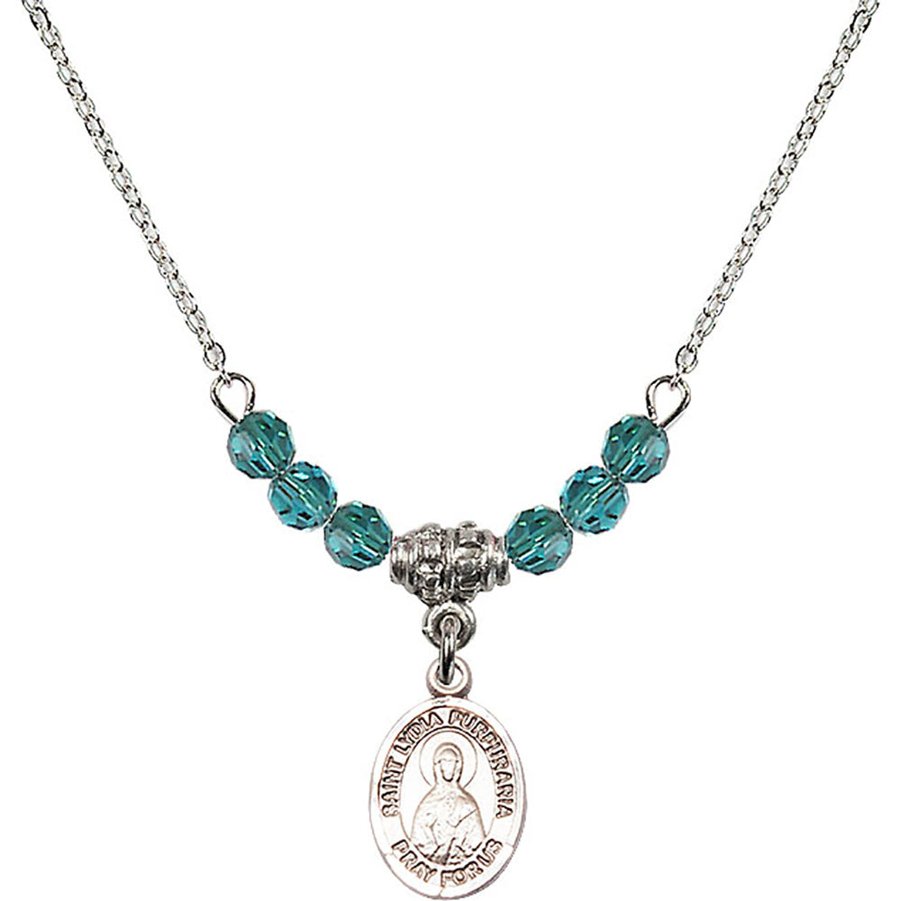 Sterling Silver Saint Lydia Purpuraria Birthstone Necklace with Zircon Beads - 9411