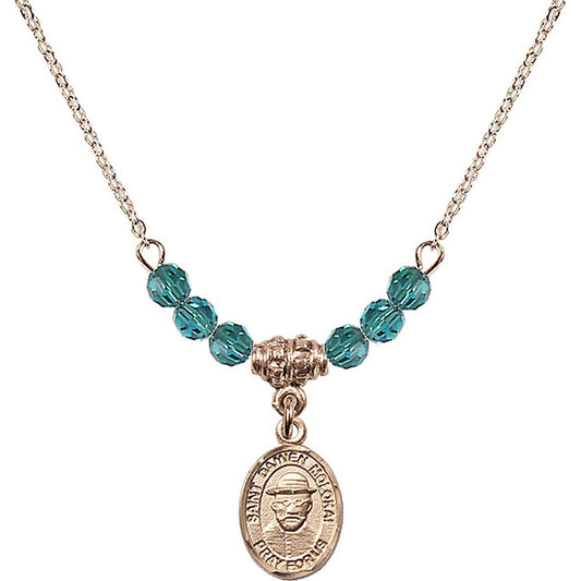 14kt Gold Filled Saint Damien of Molokai Birthstone Necklace with Zircon Beads - 9412