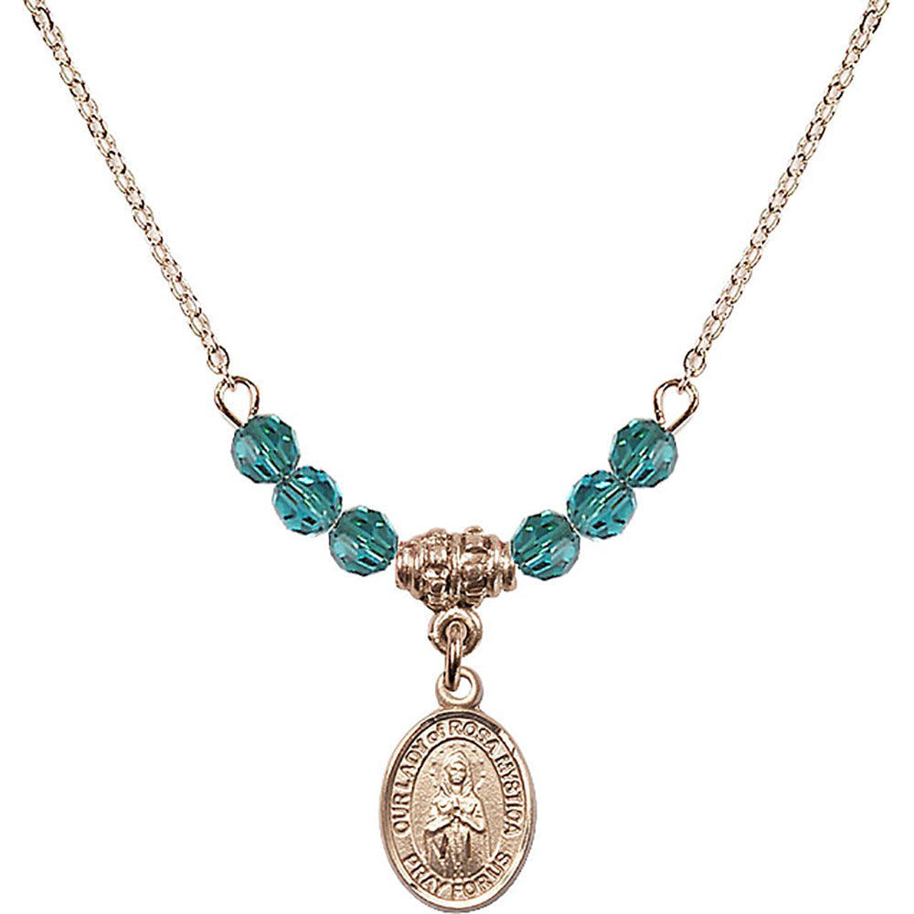 14kt Gold Filled Our Lady of Rosa Mystica Birthstone Necklace with Zircon Beads - 9413