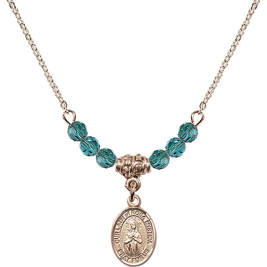 14kt Gold Filled Our Lady of Rosa Mystica Birthstone Necklace with Zircon Beads - 9413