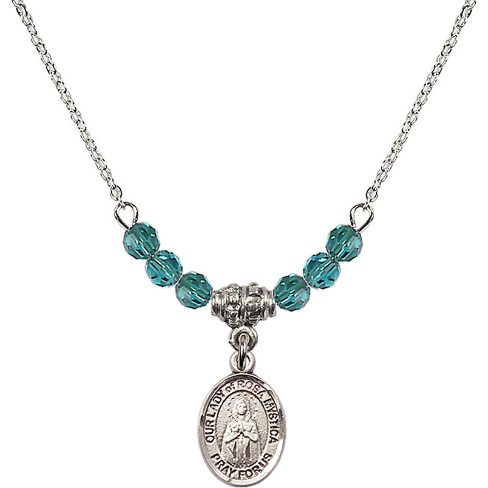 Sterling Silver Our Lady of Rosa Mystica Birthstone Necklace with Zircon Beads - 9413