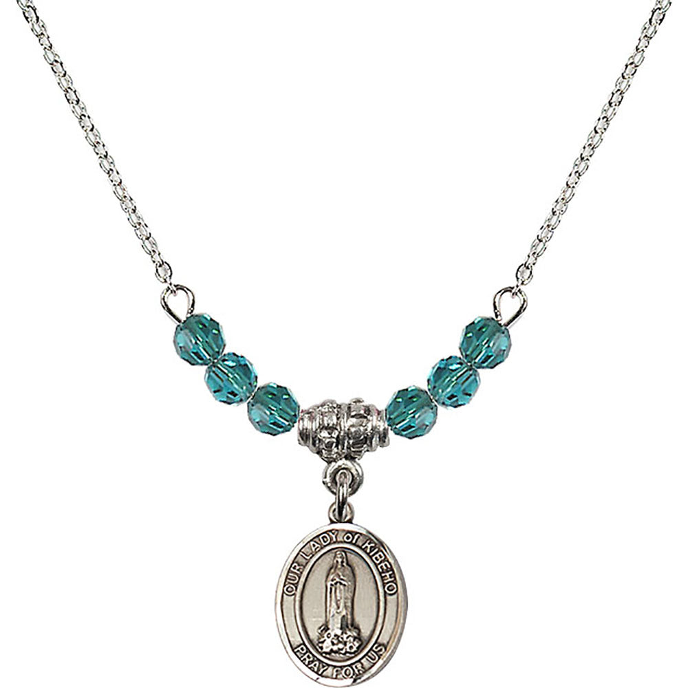 Sterling Silver Our Lady of Kibeho Birthstone Necklace with Zircon Beads - 9414