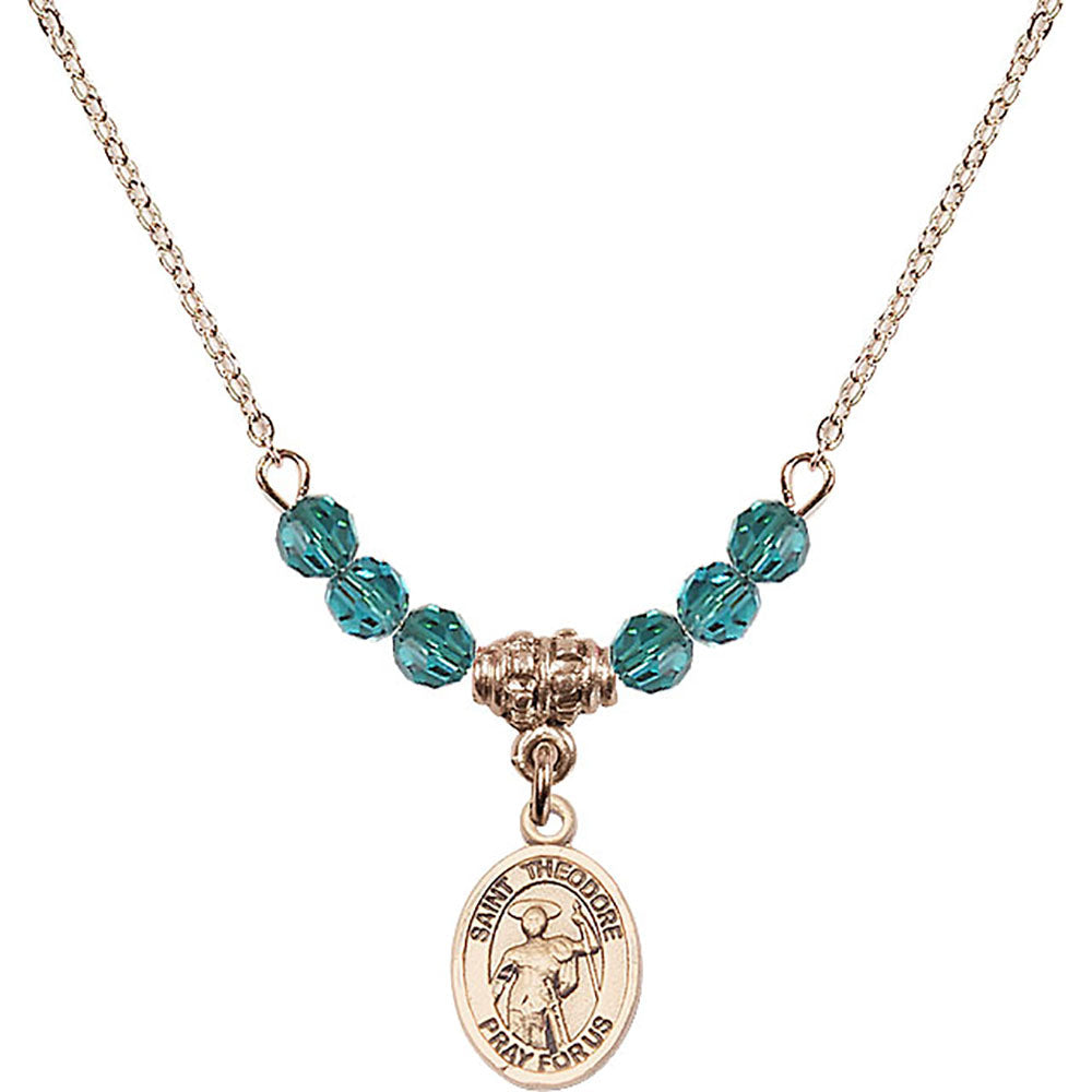 14kt Gold Filled Saint Theodore Stratelates Birthstone Necklace with Zircon Beads - 9415