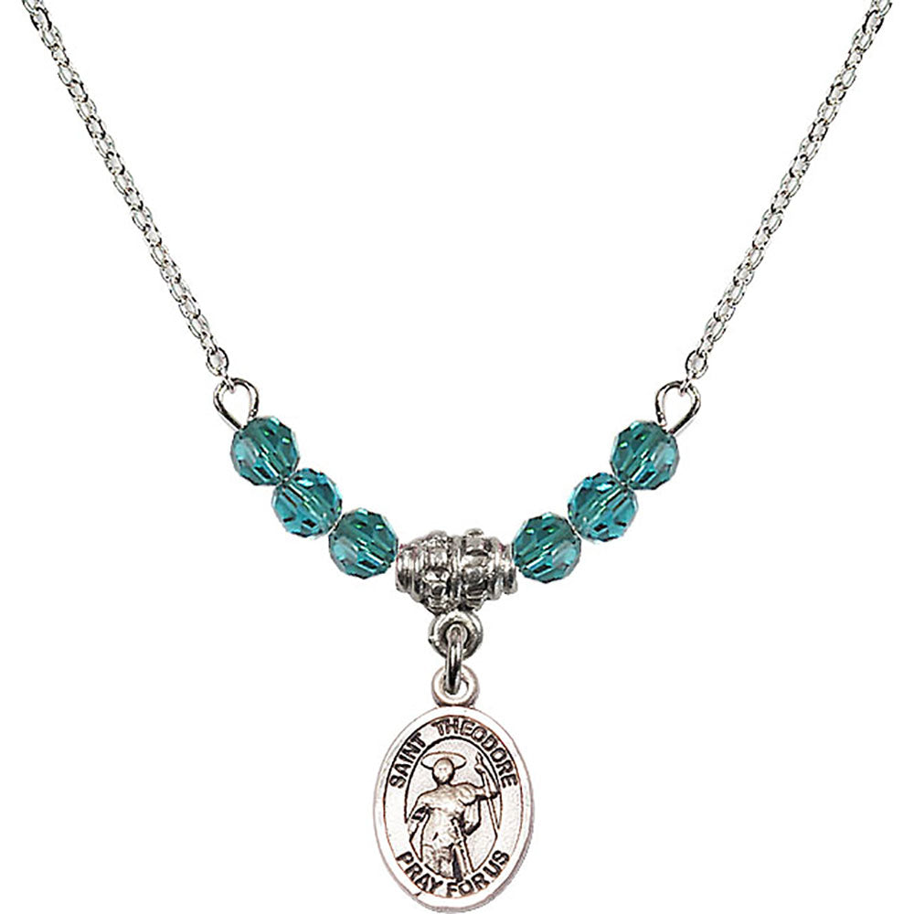 Sterling Silver Saint Theodore Stratelates Birthstone Necklace with Zircon Beads - 9415