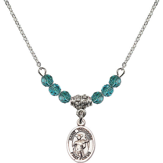 Sterling Silver Saint Theodore Stratelates Birthstone Necklace with Zircon Beads - 9415