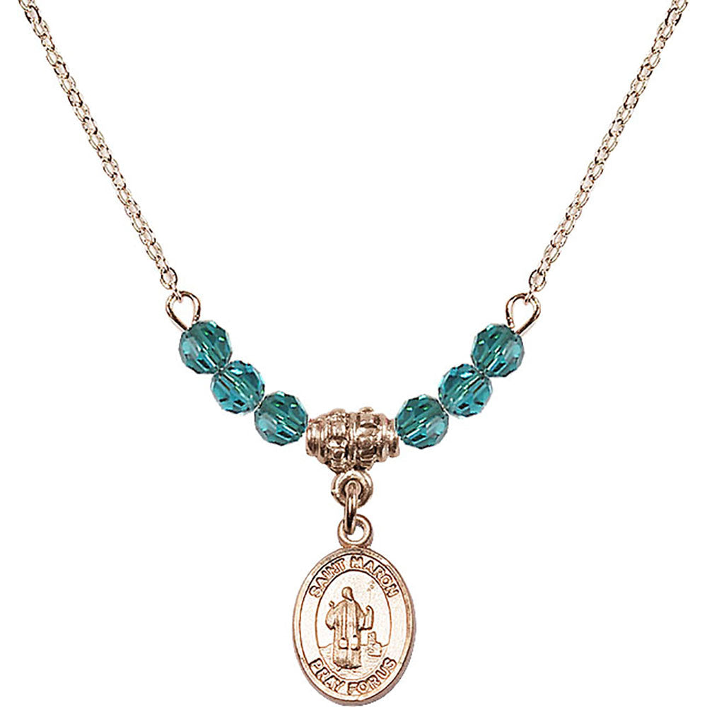 14kt Gold Filled Saint Maron Birthstone Necklace with Zircon Beads - 9417