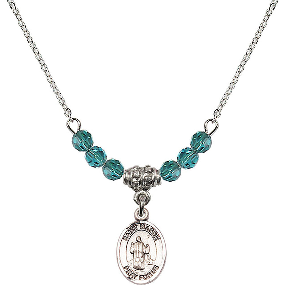 Sterling Silver Saint Maron Birthstone Necklace with Zircon Beads - 9417