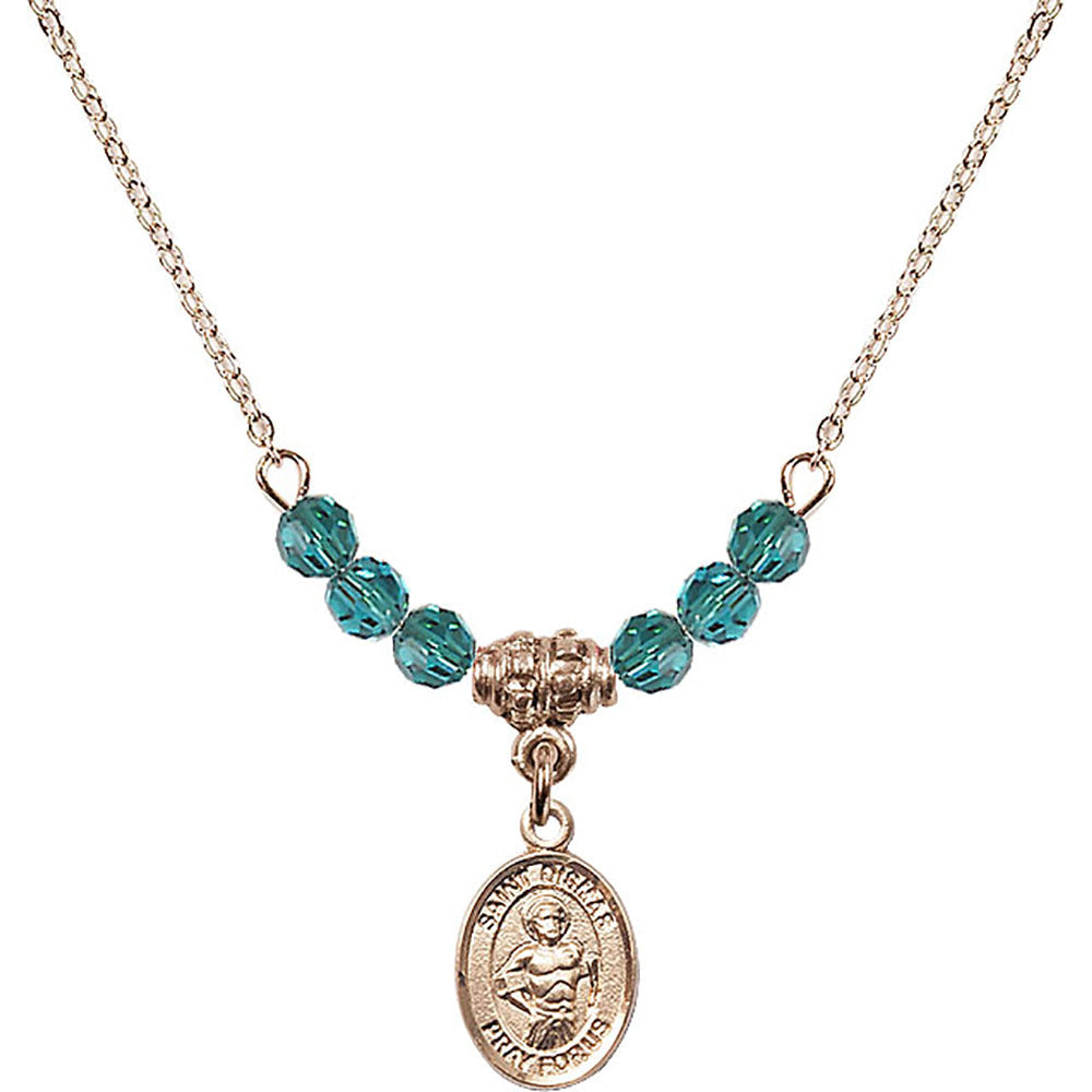 14kt Gold Filled Saint Dismas Birthstone Necklace with Zircon Beads - 9418
