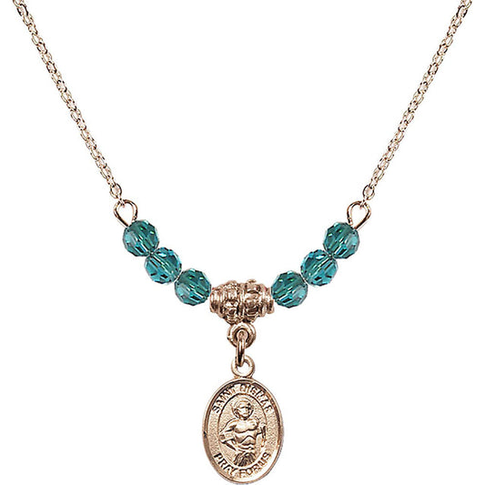 14kt Gold Filled Saint Dismas Birthstone Necklace with Zircon Beads - 9418