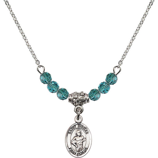 Sterling Silver Saint Dismas Birthstone Necklace with Zircon Beads - 9418
