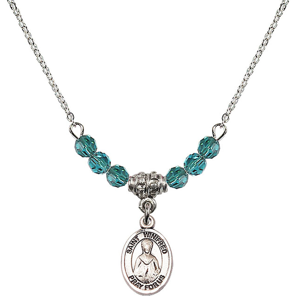 Sterling Silver Saint Winifred of Wales Birthstone Necklace with Zircon Beads - 9419