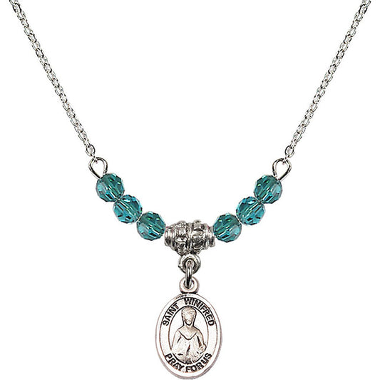 Sterling Silver Saint Winifred of Wales Birthstone Necklace with Zircon Beads - 9419