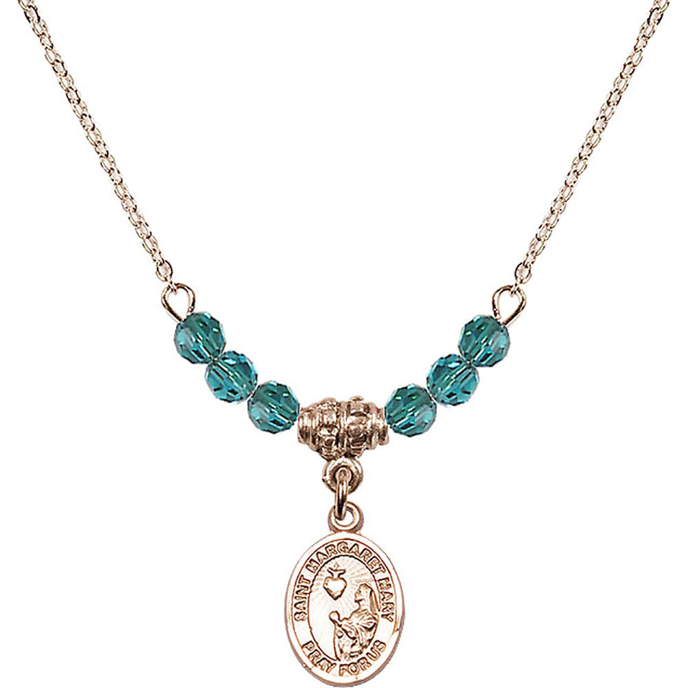 14kt Gold Filled Saint Margaret Mary Alacoque Birthstone Necklace with Zircon Beads - 9420