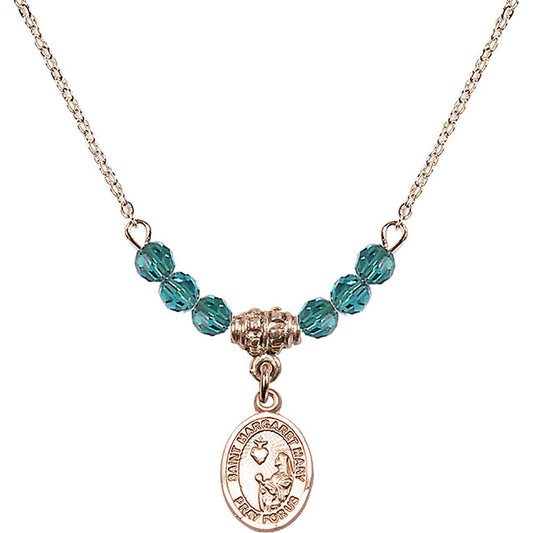 14kt Gold Filled Saint Margaret Mary Alacoque Birthstone Necklace with Zircon Beads - 9420