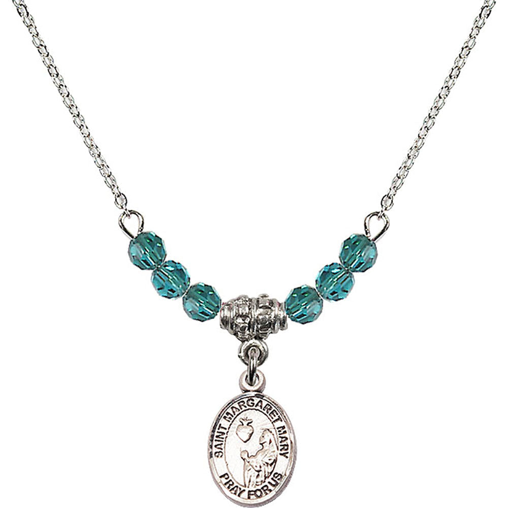 Sterling Silver Saint Margaret Mary Alacoque Birthstone Necklace with Zircon Beads - 9420