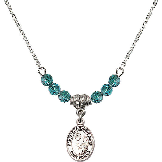 Sterling Silver Saint Margaret Mary Alacoque Birthstone Necklace with Zircon Beads - 9420
