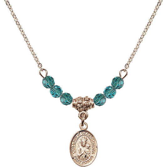 14kt Gold Filled Our Lady of Czestochowa Birthstone Necklace with Zircon Beads - 9421