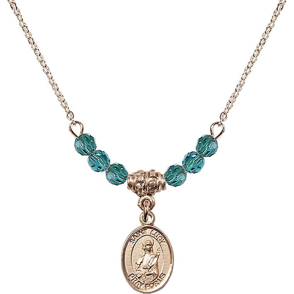 14kt Gold Filled Saint Lucy Birthstone Necklace with Zircon Beads - 9422