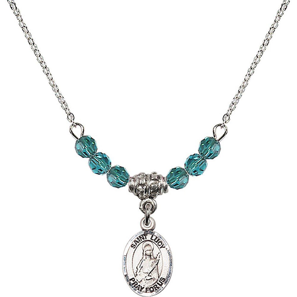 Sterling Silver Saint Lucy Birthstone Necklace with Zircon Beads - 9422