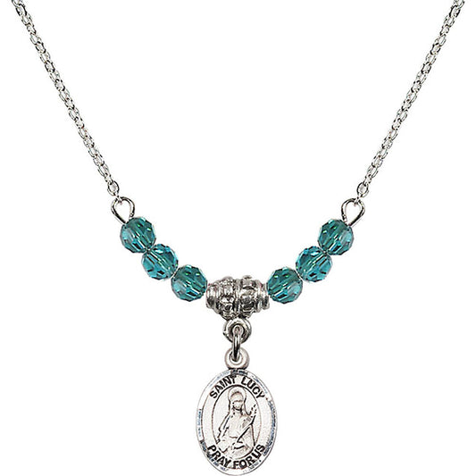 Sterling Silver Saint Lucy Birthstone Necklace with Zircon Beads - 9422