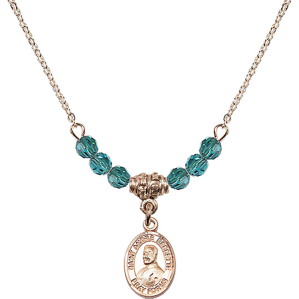 14kt Gold Filled Saint Andre Bessette Birthstone Necklace with Zircon Beads - 9424