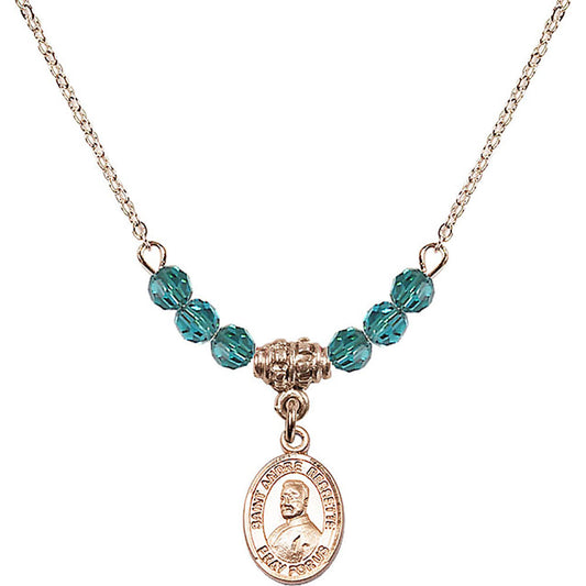 14kt Gold Filled Saint Andre Bessette Birthstone Necklace with Zircon Beads - 9424
