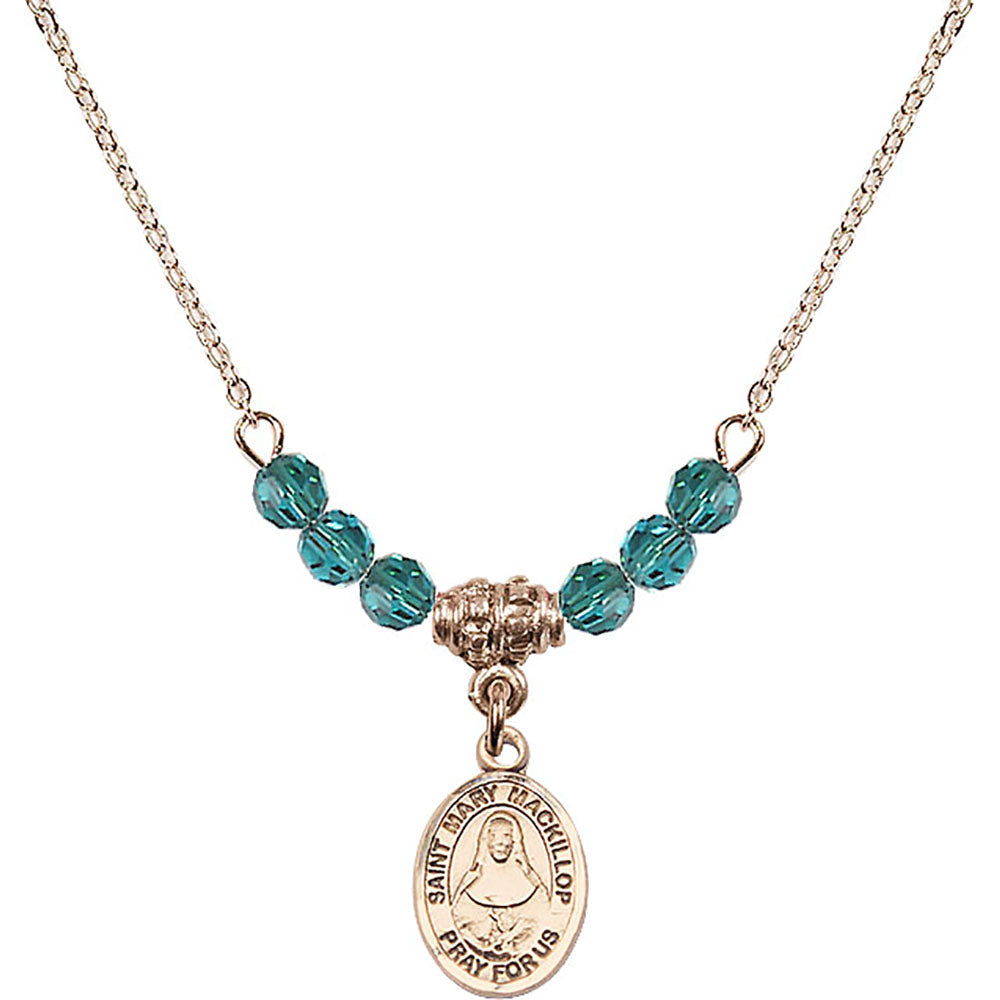14kt Gold Filled Saint Mary Mackillop Birthstone Necklace with Zircon Beads - 9425