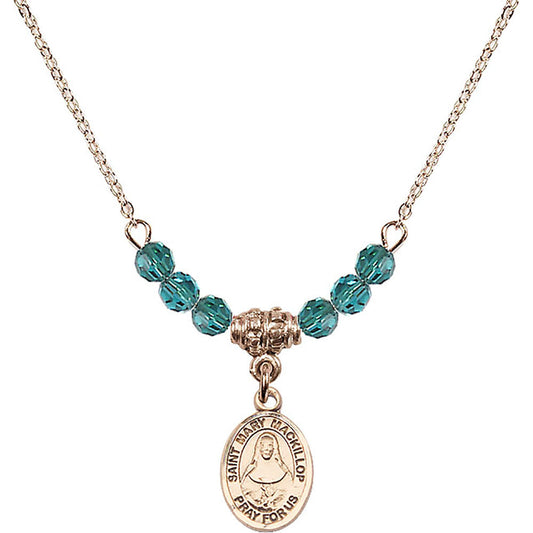 14kt Gold Filled Saint Mary Mackillop Birthstone Necklace with Zircon Beads - 9425